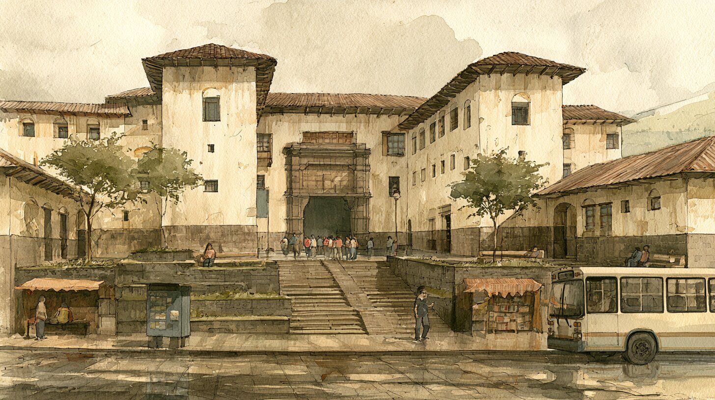 The Civic Atrio, ceremonial steps, school group arriving