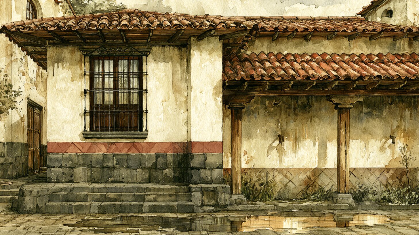 The color palette across a typical courtyard elevation